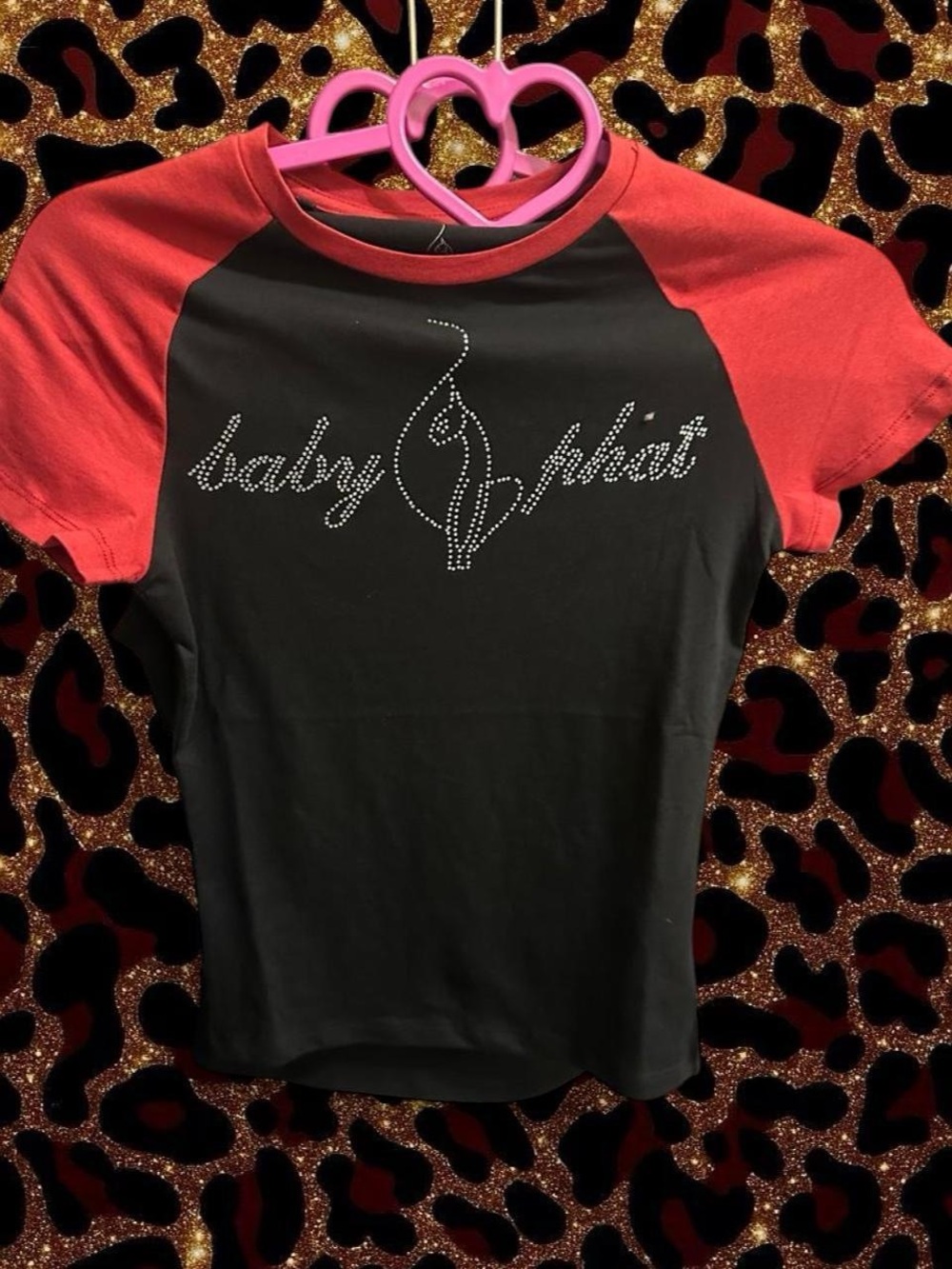Baby Phat Black and Red Rhinestone Logo Raglan Tee